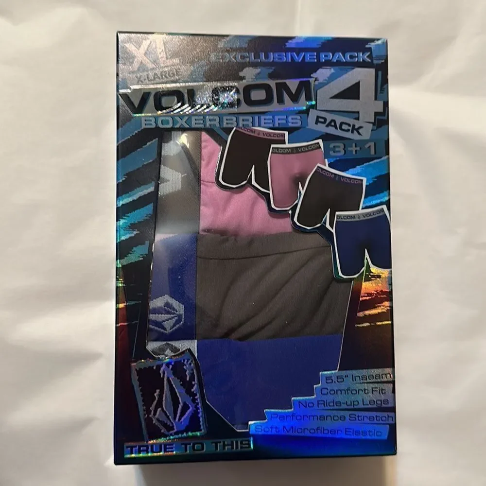 VOLCOM XL Pack of 4 True to This Performance Stretch Soft Boxer Briefs
